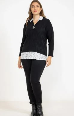 Toscane Boutique Pulls & Cardigans|Pull 2-en-1 imprimé chat NOIR