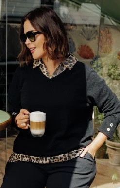 Toscane Boutique Pulls & Cardigans|Pull 2-en-1 imprimé léopard NOIR