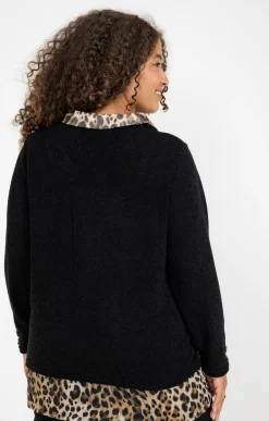 Toscane Boutique Pulls & Cardigans|Pull 2-en-1 imprimé léopard NOIR