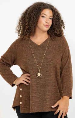 Toscane Boutique Pulls & Cardigans|Pull en maille brillante et collier CAMEL