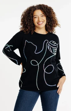 Toscane Boutique Pulls & Cardigans|Pull graphisme chat NOIR
