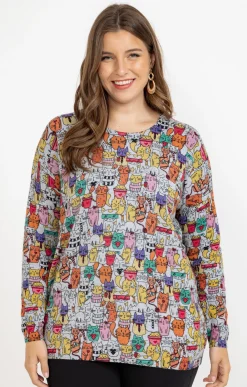 Toscane Boutique Pulls & Cardigans|Pull imprimé chat avec strass GRIS MOYEN