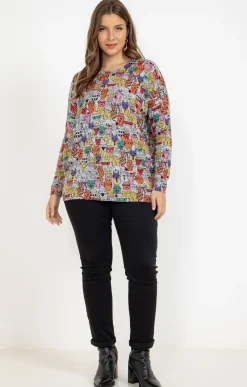 Toscane Boutique Pulls & Cardigans|Pull imprimé chat avec strass GRIS MOYEN