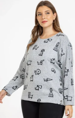 Toscane Boutique Pulls & Cardigans|Pull imprimé chiens GRIS MOYEN