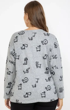 Toscane Boutique Pulls & Cardigans|Pull imprimé chiens GRIS MOYEN
