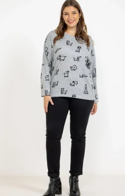 Toscane Boutique Pulls & Cardigans|Pull imprimé chiens GRIS MOYEN