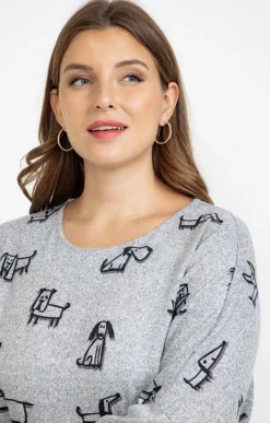 Toscane Boutique Pulls & Cardigans|Pull imprimé chiens GRIS MOYEN