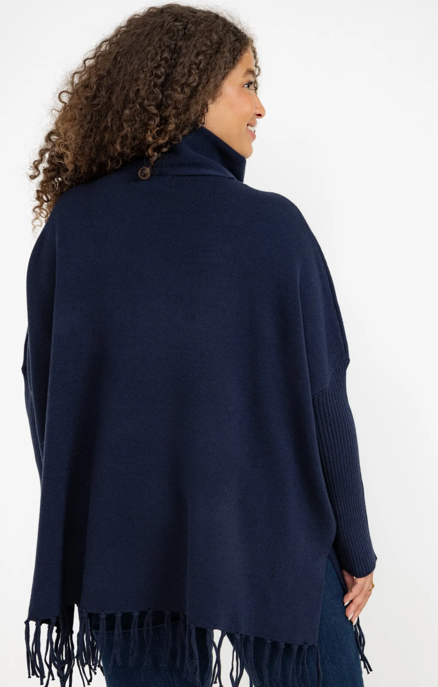 Toscane Boutique Pulls & Cardigans|Pull poncho avec franges MARINE