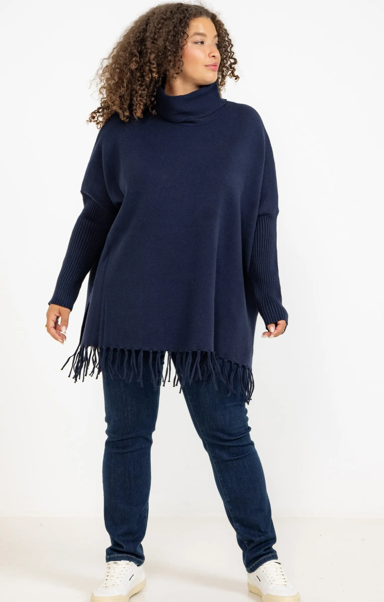 Toscane Boutique Pulls & Cardigans|Pull poncho avec franges MARINE