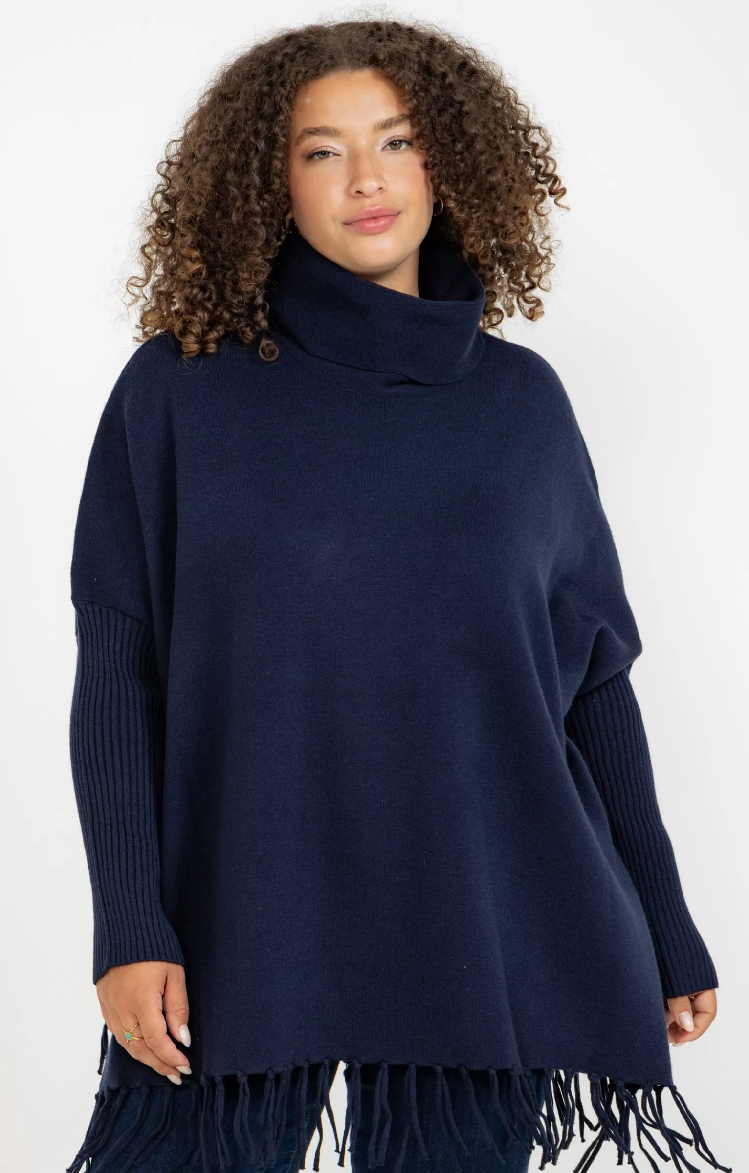 Toscane Boutique Pulls & Cardigans|Pull poncho avec franges MARINE