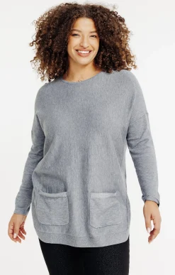 Toscane Boutique Pulls & Cardigans|Pull uni avec poches GRIS MOYEN