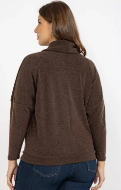 Toscane Boutique Pulls & Cardigans|Pull uni col roulé et collier CHOCOLAT