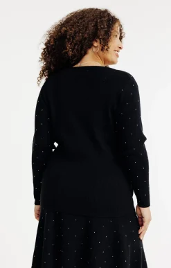 Toscane Boutique Pulls & Cardigans|Pull uni côtelé avec strass NOIR