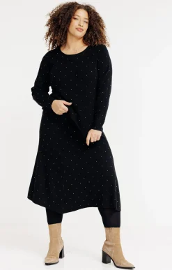 Toscane Boutique Pulls & Cardigans|Pull uni côtelé avec strass NOIR