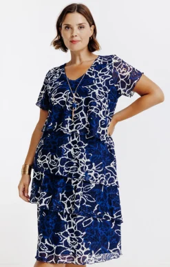 Toscane Boutique Robes|Robe en dentelle avec collier MARINE