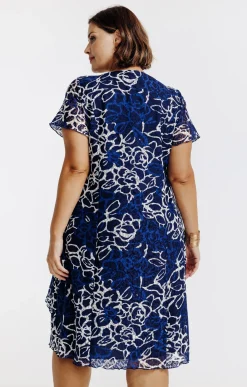 Toscane Boutique Robes|Robe en dentelle avec collier MARINE