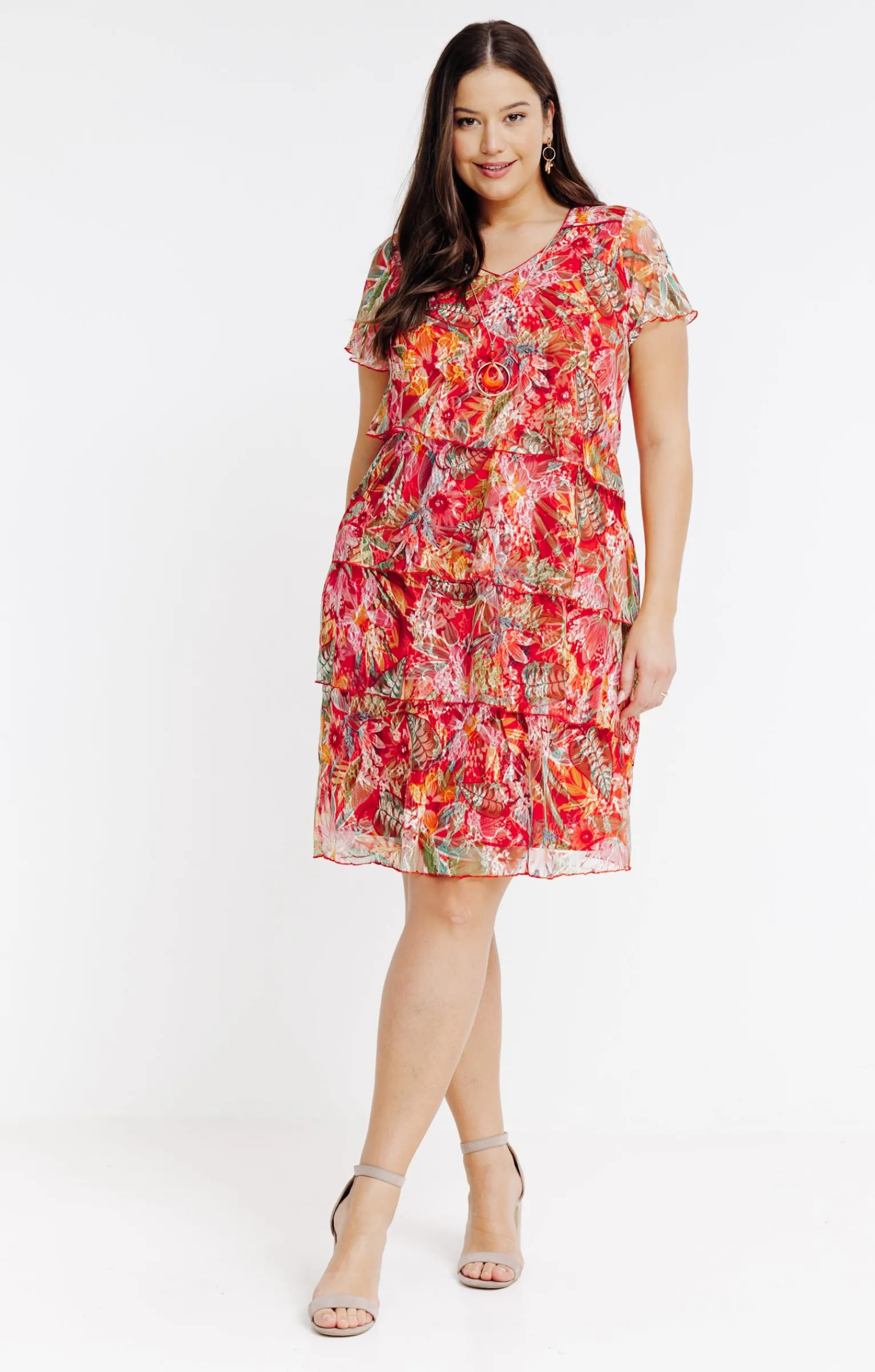 Toscane Boutique Robes|Robe en dentelle avec volants ROUGE CLAIR