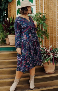 Toscane Boutique Robes|Robe en maille avec col plastron MARINE