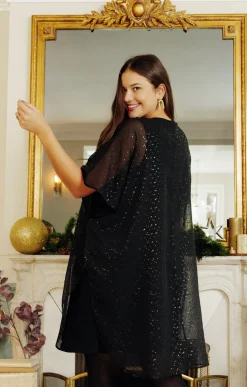Toscane Boutique Robes|Robe fêtes forme poncho à sequins NOIR