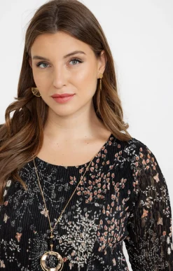 Toscane Boutique Robes|Robe imprimée plissée NOIR