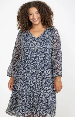 Toscane Boutique Robes|Robe imprimée plissée et collier MARINE