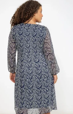 Toscane Boutique Robes|Robe imprimée plissée et collier MARINE