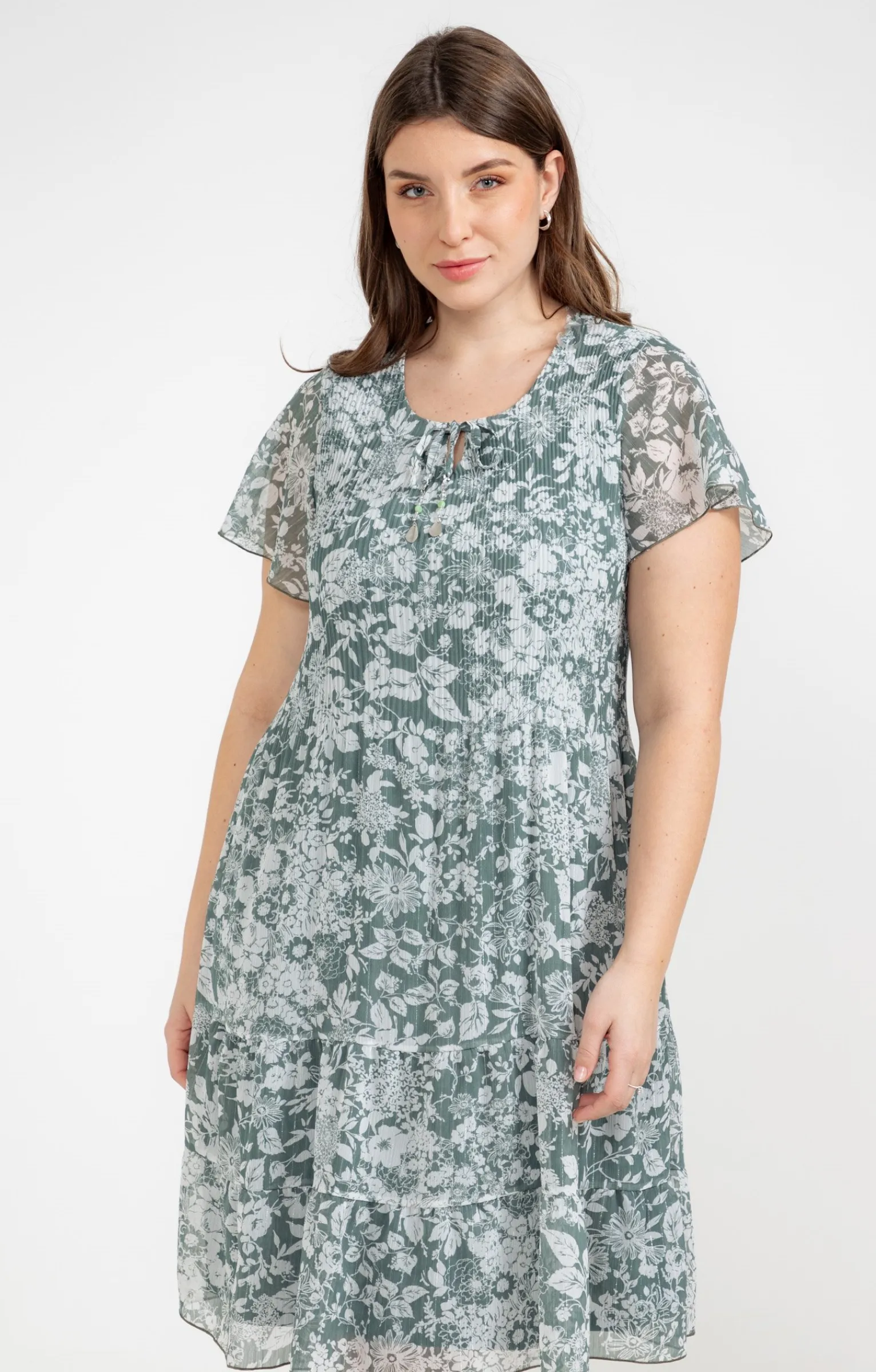 Toscane Boutique Robes|Robe plissée à fleurs CELADON