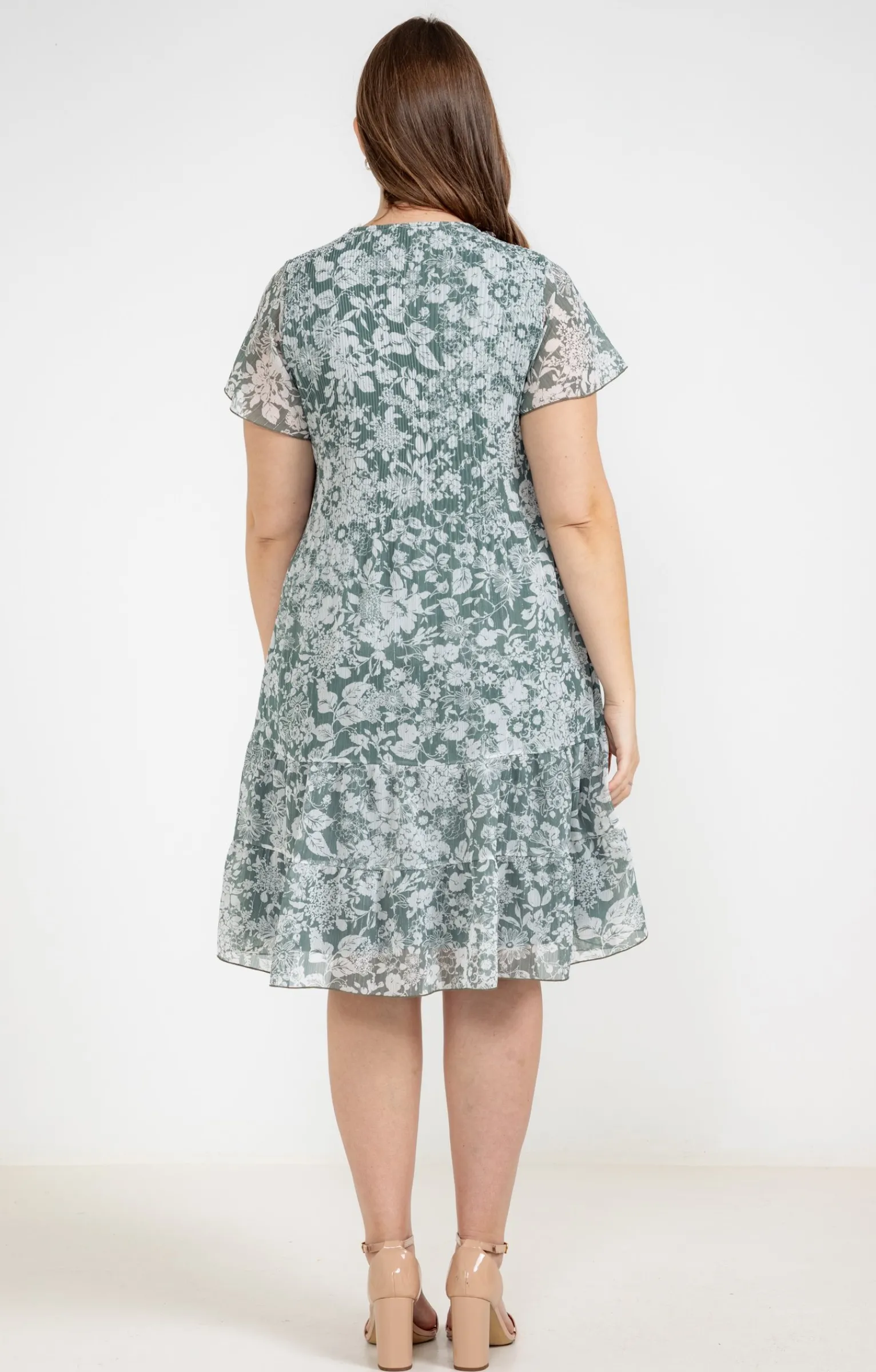 Toscane Boutique Robes|Robe plissée à fleurs CELADON