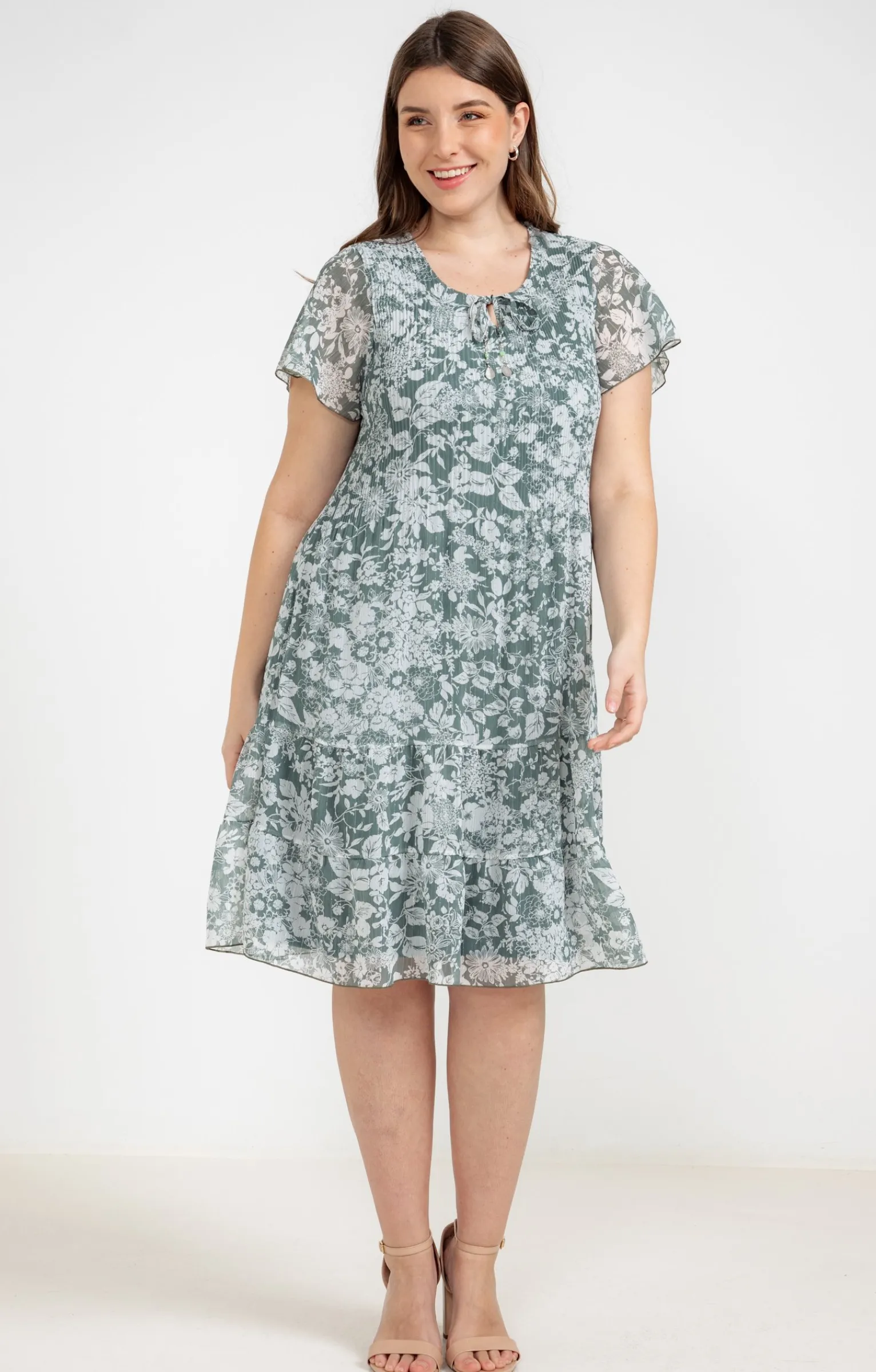 Toscane Boutique Robes|Robe plissée à fleurs CELADON