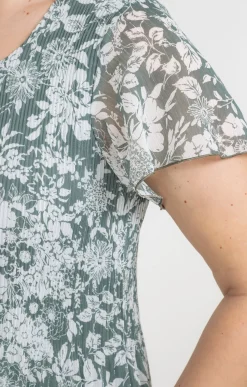 Toscane Boutique Robes|Robe plissée à fleurs CELADON