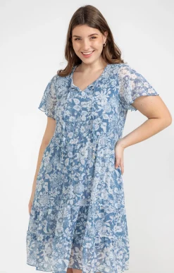 Toscane Boutique Robes|Robe plissée à fleurs BLEU