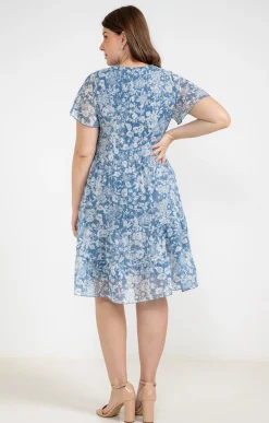 Toscane Boutique Robes|Robe plissée à fleurs BLEU