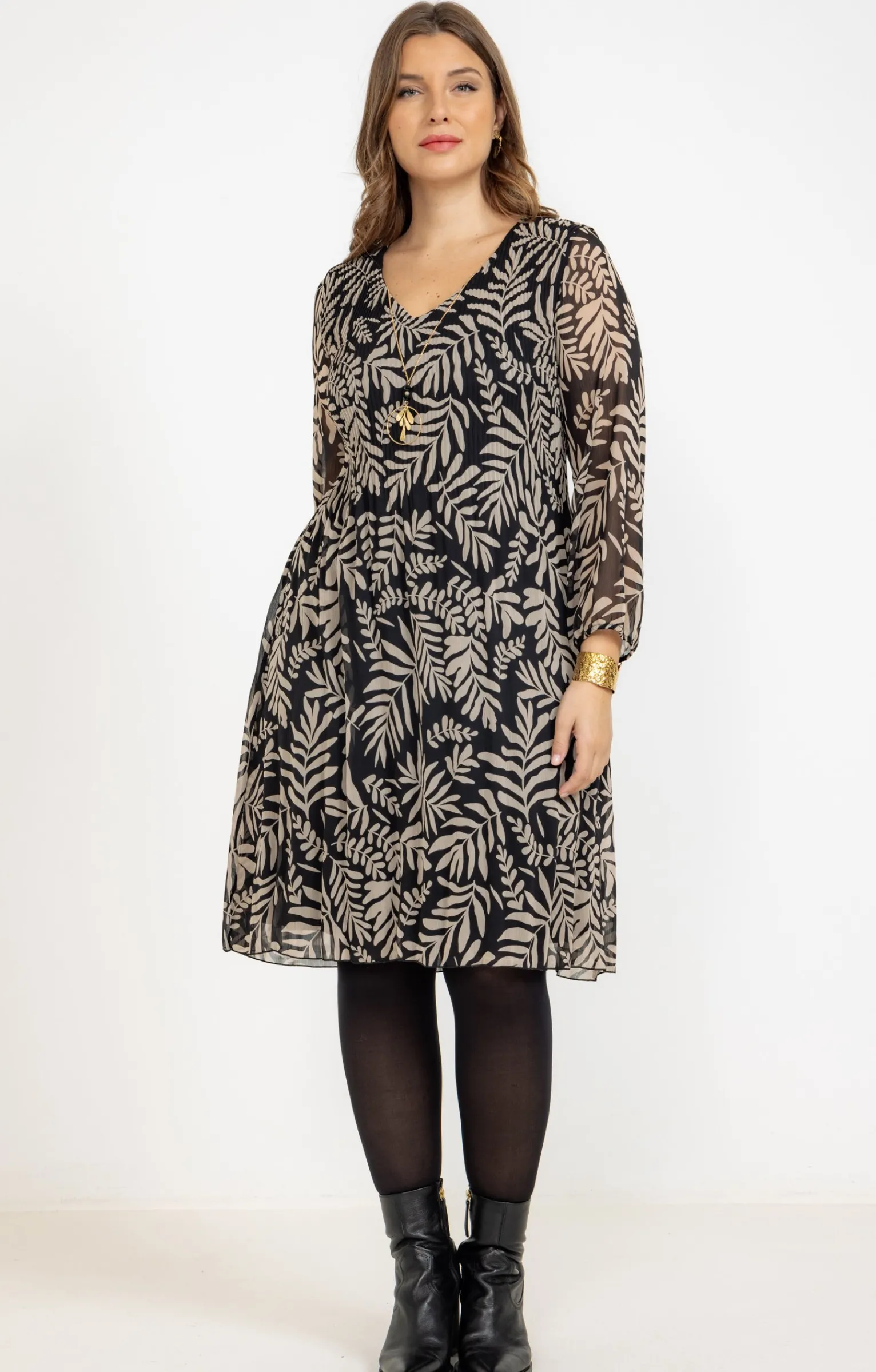 Toscane Boutique Robes|Robe plissée et imprimée NOIR