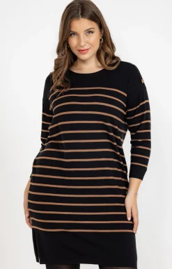 Toscane Boutique Robes|Robe pull maille rayée chic NOIR