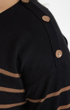 Toscane Boutique Robes|Robe pull maille rayée chic NOIR