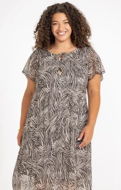 Toscane Boutique Robes|Robe voile lurex imprimé zèbre NOIR