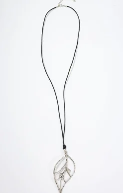 Toscane Boutique Accessoires|Sautoir grosse feuille silver ARGENT