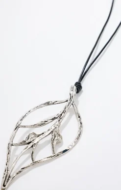 Toscane Boutique Accessoires|Sautoir grosse feuille silver ARGENT