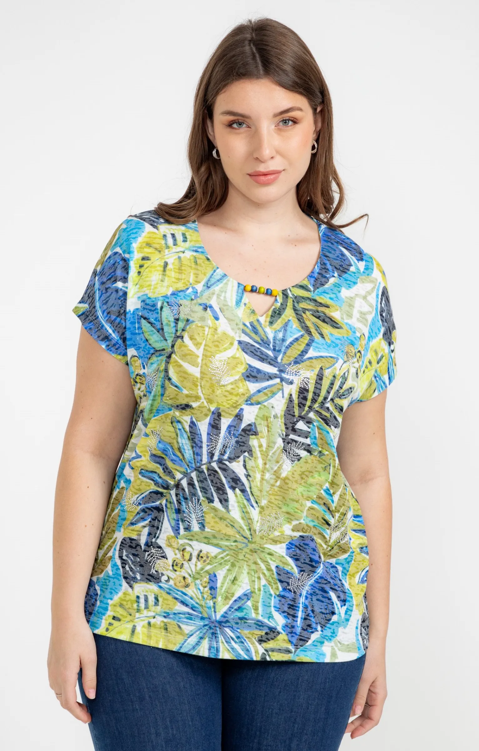 Toscane Boutique Tee-shirts|Tee-shirt à imprimé feuillage SMOKE GREEN