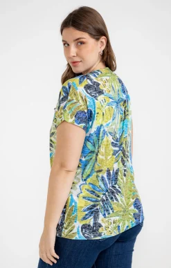 Toscane Boutique Tee-shirts|Tee-shirt à imprimé feuillage SMOKE GREEN