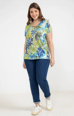 Toscane Boutique Tee-shirts|Tee-shirt à imprimé feuillage SMOKE GREEN