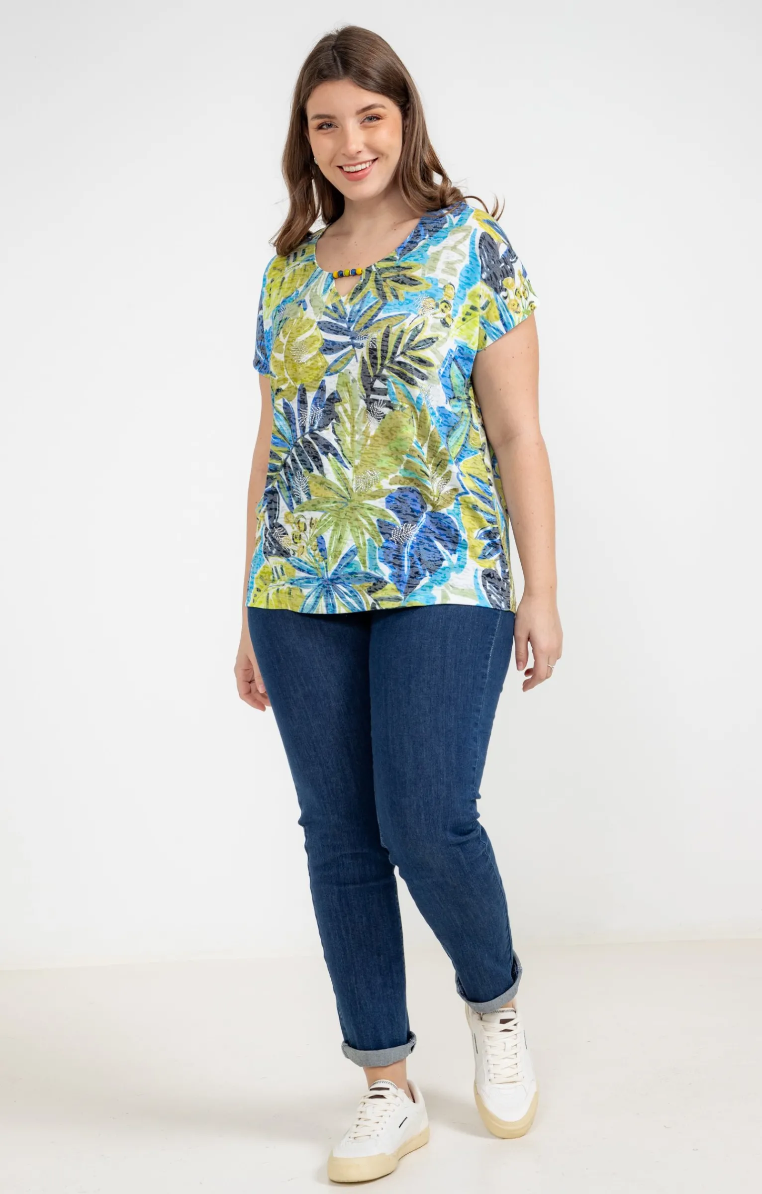 Toscane Boutique Tee-shirts|Tee-shirt à imprimé feuillage SMOKE GREEN