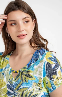 Toscane Boutique Tee-shirts|Tee-shirt à imprimé feuillage SMOKE GREEN