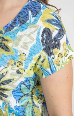 Toscane Boutique Tee-shirts|Tee-shirt à imprimé feuillage SMOKE GREEN