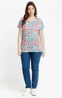 Toscane Boutique Tee-shirts|Tee-shirt à imprimé fleurs TURQUOISE