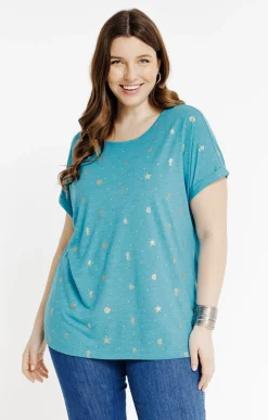 Toscane Boutique Tee-shirts|Tee-shirt à imprimé foil TURQUOISE