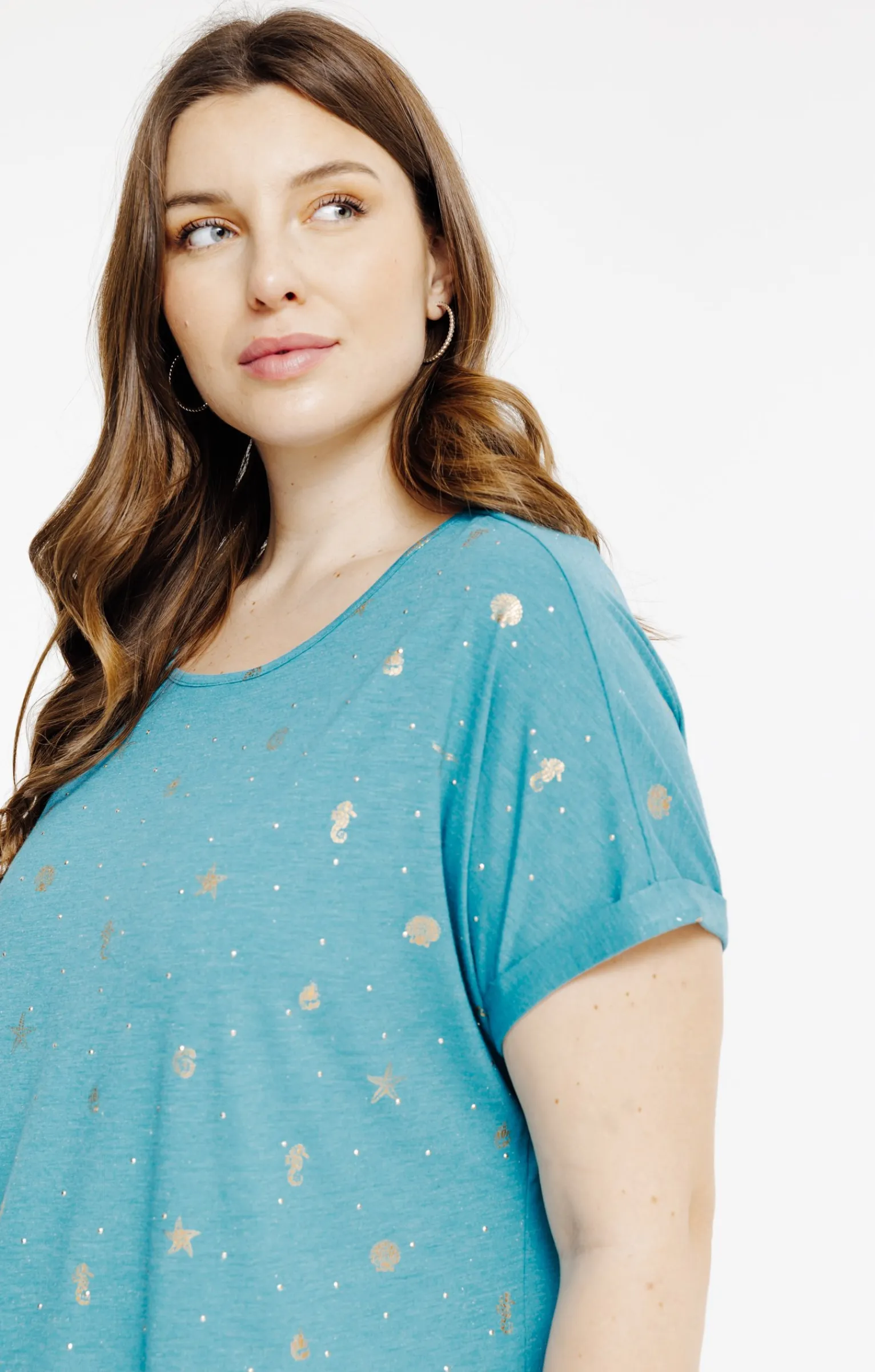 Toscane Boutique Tee-shirts|Tee-shirt à imprimé foil TURQUOISE