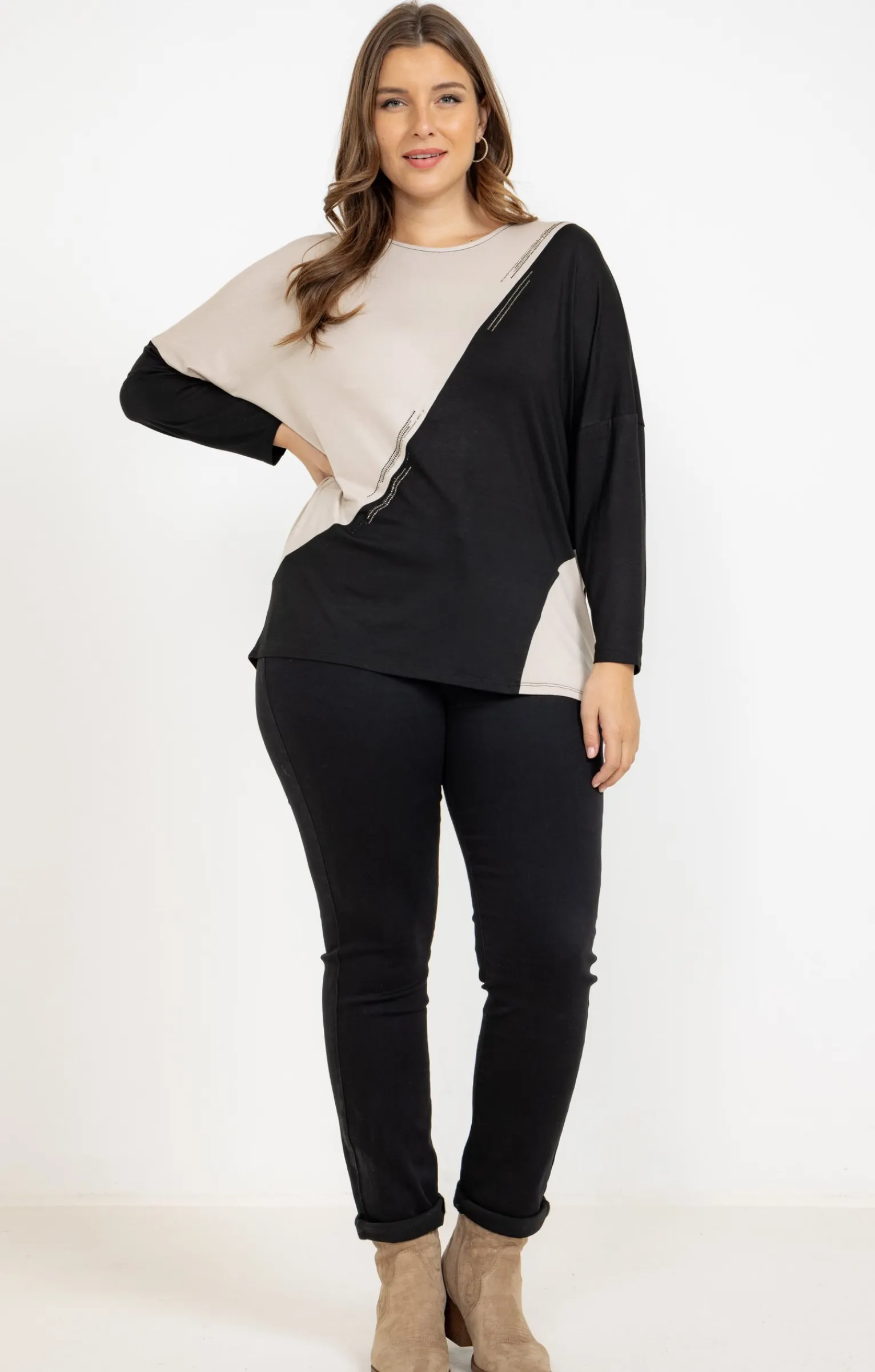 Toscane Boutique Tee-shirts|Tee-shirt bicolore NOIR