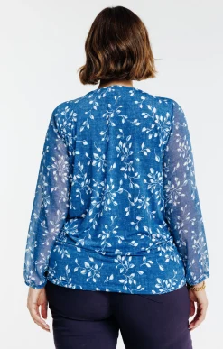 Toscane Boutique Tee-shirts|Tee-shirt bi-matière avec collier BLEU HORIZON