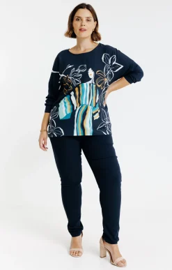 Toscane Boutique Tee-shirts|Tee-shirt bi-matière imprimé MARINE